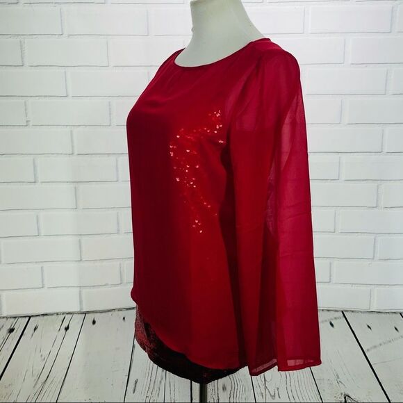 NWT Diane Gilman Red Blouse with Sequin Tank - Medium - Picture 6 of 16